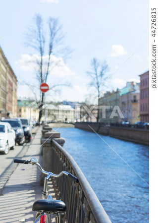 Bicycle parked embankment channel in St Petersburg 44726815