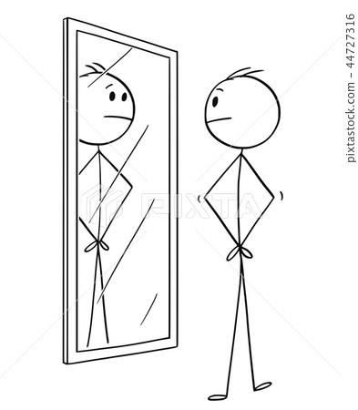 Cartoon of Man Looking at Himself in the Mirror - Stock Illustration ...