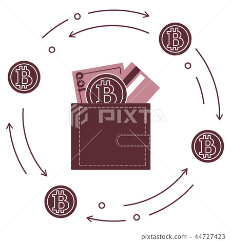 Purse with banknote, credit card and bitcoin 44727423