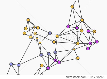Abstract network minimalistic design with connected colours lines and dots Abstract network minimalistic design with connected colours lines and dots 44728268