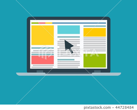 Pay per click flat illustration with laptop and pointer. 44728484