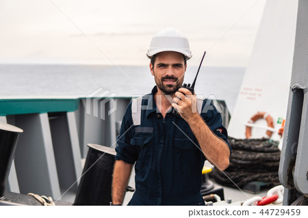 Marine Deck Officer or Chief mate on deck of vessel or ship 44729459