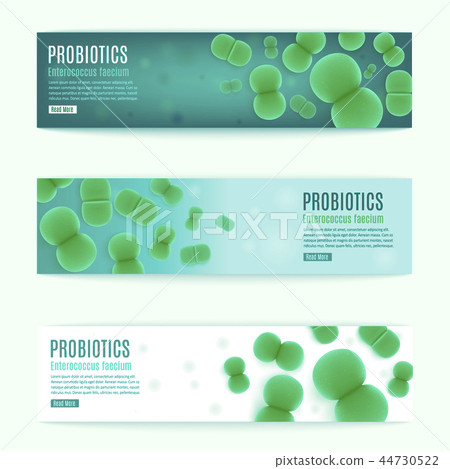 Probiotics Vector Horizontal Green Web Banners Set 44730522