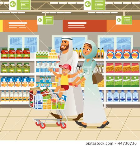 Muslim Family Shopping Cartoon Vector Concept 44730736