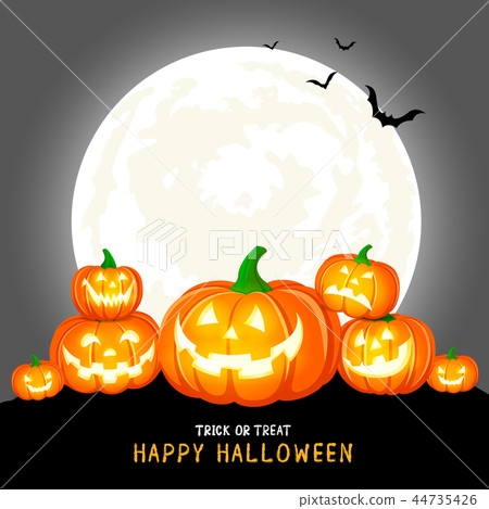 Halloween pumpkins, moon on gray background. 44735426