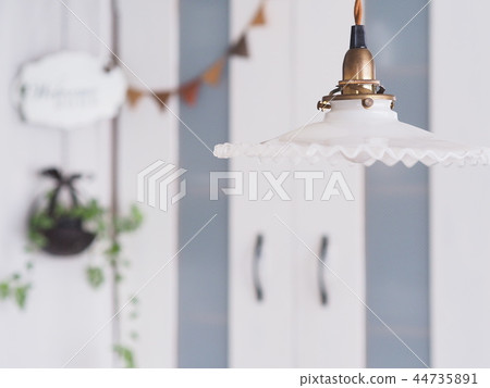 Interior with milk glass pendant light Interior with milk glass pendant light 44735891