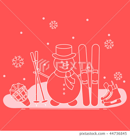 Snowman with ski and hockey equipment Snowman with ski and hockey equipment 44736845