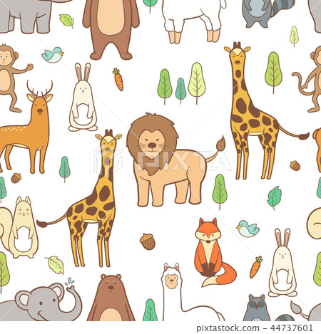 Animals hand drawn seamless pattern background 44737601