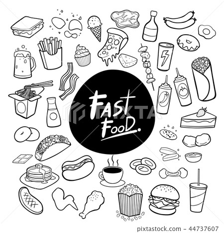 Fast food hand drawn doodles background Fast food hand drawn doodles background 44737607