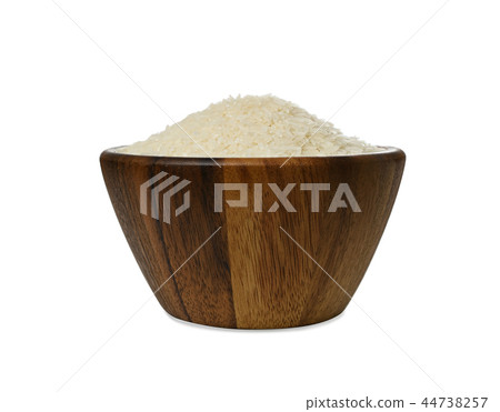 Jasmine rice in a wooden bowl isolated on white 44738257