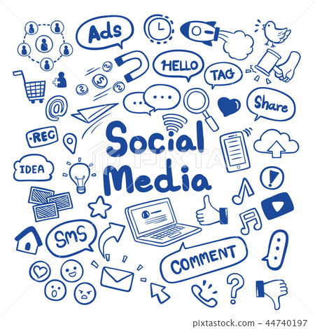 Social media hand drawn doodles background Social media hand drawn doodles background 44740197