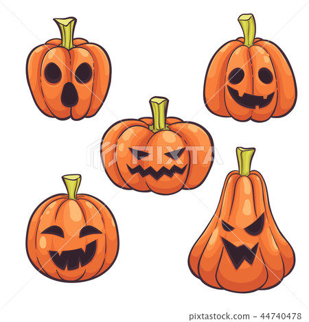 Set of Halloween pumpkins face hand drawn Set of Halloween pumpkins face hand drawn 44740478