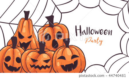 Halloween pumpkins with spider web greeting card Halloween pumpkins with spider web greeting card 44740481