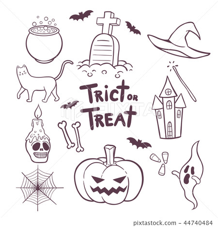 Set of Halloween elements hand drawn illustration Set of Halloween elements hand drawn illustration 44740484