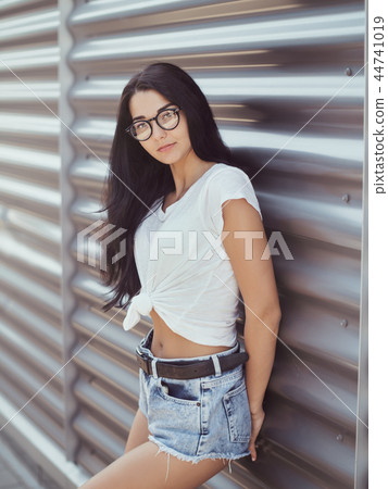 Casual summer retro look. Attractive girl outdoor Casual summer retro look. Attractive girl outdoor 44741019
