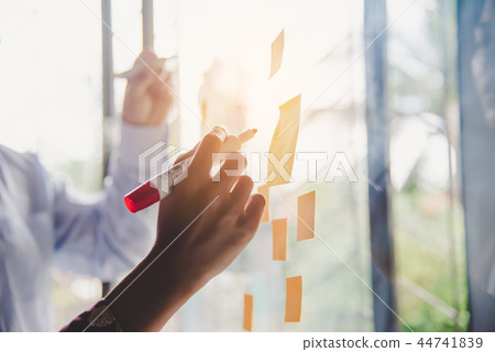 Businessmen are presenting her ideas Businessmen are presenting her ideas 44741839