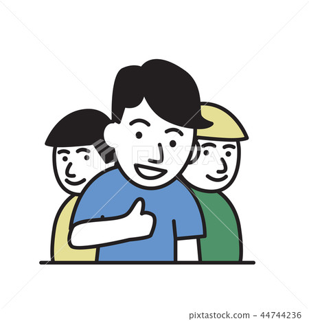 Young guy and two girls smiling. Cartoon style. Flat vector illustration. Isolated on white Young guy and two girls smiling. Cartoon style. Flat vector illustration. Isolated on white 44744236