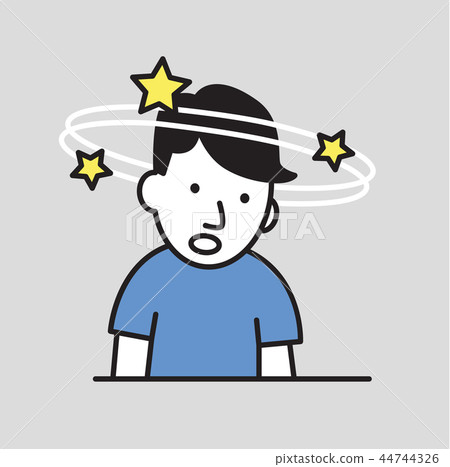 Confused boy seeing spinning stars. Loss of consciousness flat design icon. Flat vector illustration Confused boy seeing spinning stars. Loss of consciousness flat design icon. Flat vector illustration 44744326