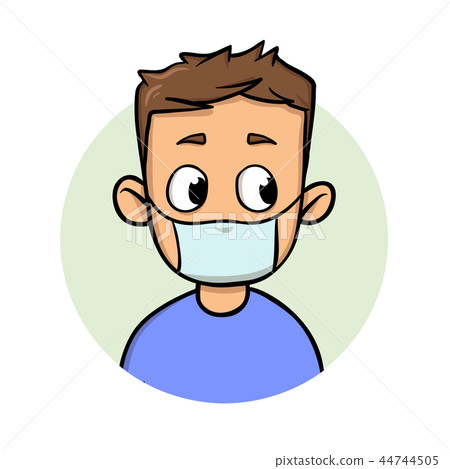 Funny cartoon guy wearing medical mask for respiratory disease protection. Cartoon design icon. Flat Funny cartoon guy wearing medical mask for respiratory disease protection. Cartoon design icon. Flat 44744505