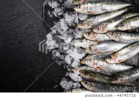 Raw sardine on ice offered Raw sardine on ice offered 44745718