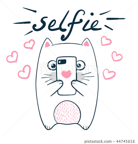 Cute cat makes selfie. Funny illustration. 44745818