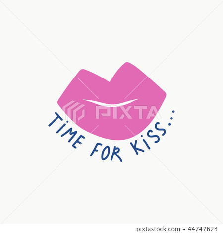 Woman slogan with hand drawn lettering Time For Kiss and sexy lips. Woman slogan with hand drawn lettering Time For Kiss and sexy lips. 44747623