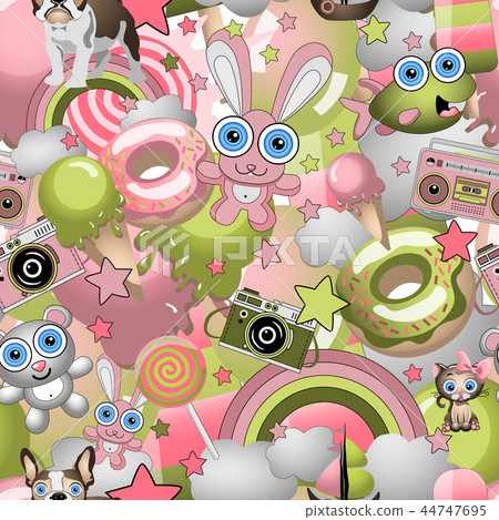 Seamless pattern with childish cartoon style elements. Child concept wallpaper texture. Seamless pattern with childish cartoon style elements. Child concept wallpaper texture. 44747695