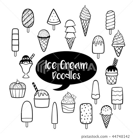 Ice cream elements with hand drawn doodles 44748142