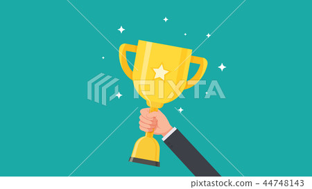 ฺBusinessman holding trophy cup and showing award ฺBusinessman holding trophy cup and showing award 44748143
