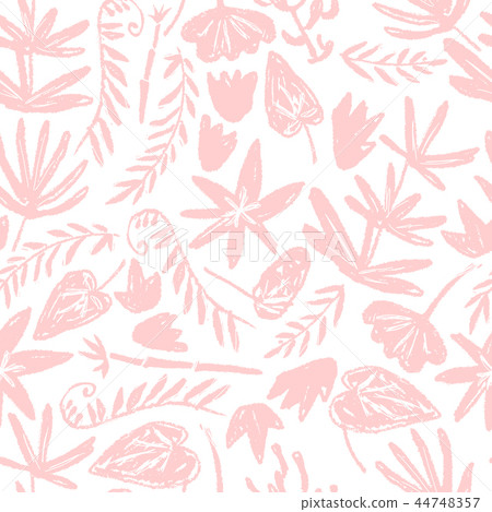 Vector seamless pattern with hand drawn textured prehistoric pla 44748357
