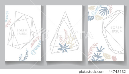 Set of pastel color cards, geometric trendy crystal design. Hand 44748382