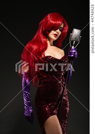 Young luxury redhead woman with very long hair  44748428