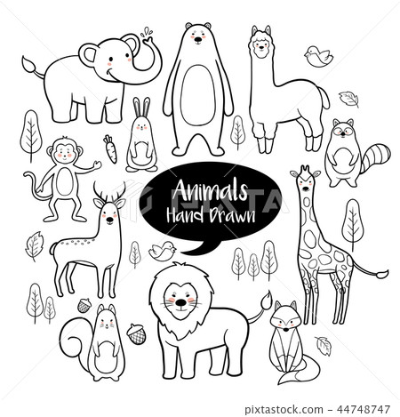 Animals hand drawn doodles set 44748747