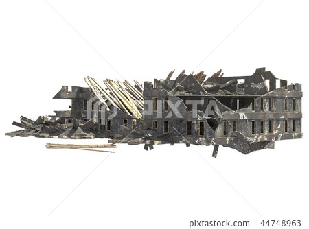 Ruined building isolated on white background 3D Illustration Ruined building isolated on white background 3D Illustration 44748963
