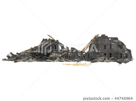 Ruined building isolated on white background 3D Illustration 44748964