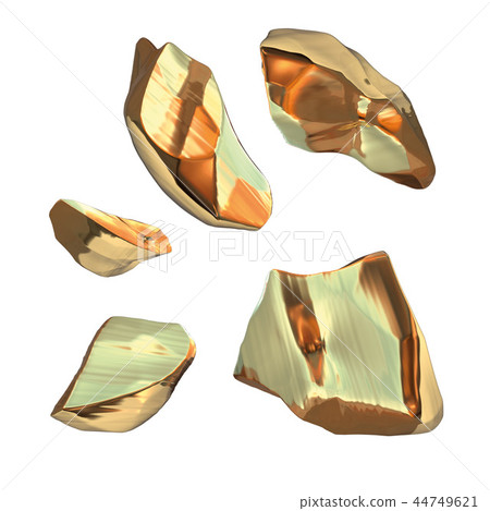 Set of golden nuggets isolated on white background. Different bars closeup wealth rich mining 44749621