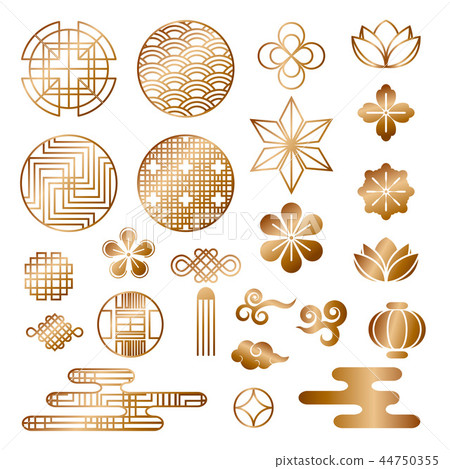 Oriental asian traditional korean japanese chinese style pattern decoration elements vector set,web 44750355