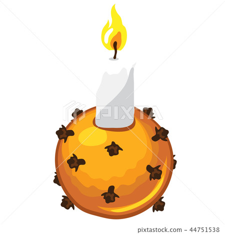 Christmas candle with candle holder made of orange with dry cloves isolated on white background 44751538