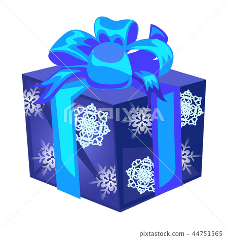 Blue gift box with a bow with wrapped paper with the texture of snowflakes isolated on a white 44751565
