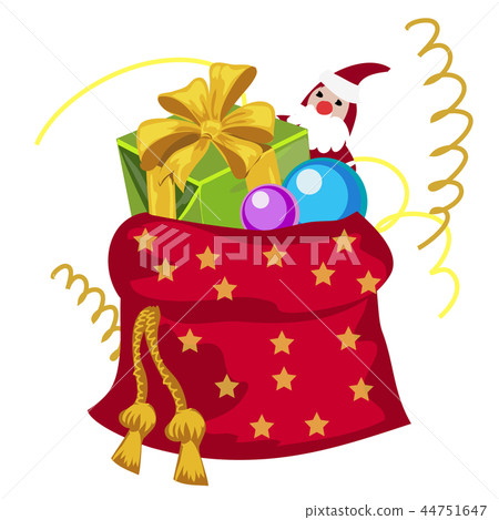 A red pouch of Santa Claus filled with Christmas gifts isolated on white background. Vector cartoon A red pouch of Santa Claus filled with Christmas gifts isolated on white background. Vector cartoon 44751647