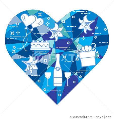 Mosaic heart with gift, balloons Valentine's Day 44751666