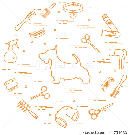 Scotch terrier silhouette, combs, collar, leash, Scotch terrier silhouette, combs, collar, leash, 44751680