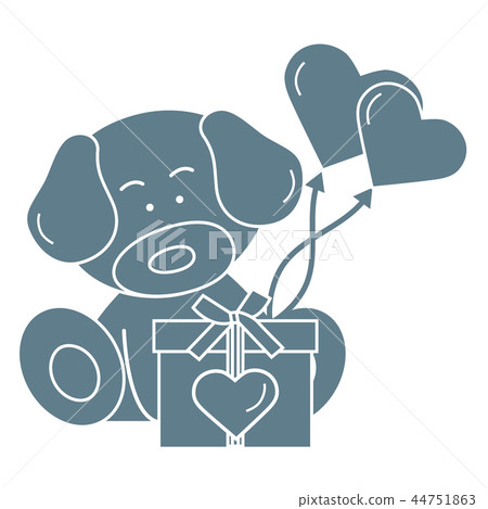 puppy with gift, hearts and balloons Valentine's puppy with gift, hearts and balloons Valentine's 44751863