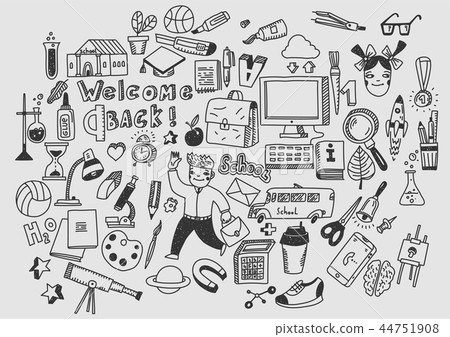 Education, learning, studying. Hand drawn vector doodle school icons and symbols Education, learning, studying. Hand drawn vector doodle school icons and symbols 44751908