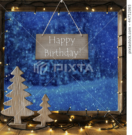 Window, Winter Forest, Text Happy Birthday 44752065