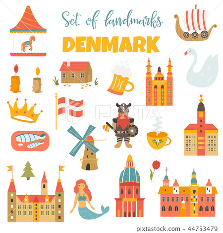 Set of danish landmark, famous places, symbols 44753479