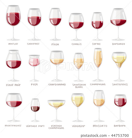 Wine glass vector winery alcohol drink and red beverage wineglass in bar restaurant illustration set Wine glass vector winery alcohol drink and red beverage wineglass in bar restaurant illustration set 44753700