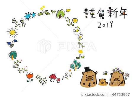 畫冊般的新年賀卡野豬相框人物空間2019 44753907