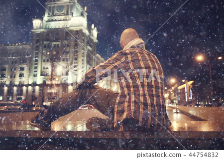 cityscape winter man cars and drive city, concept of lonely winter city cityscape winter man cars and drive city, concept of lonely winter city 44754832