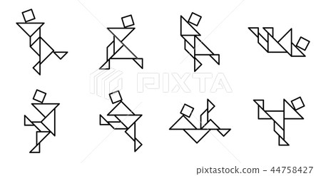 Set of Simple outline tangram dance action 44758427